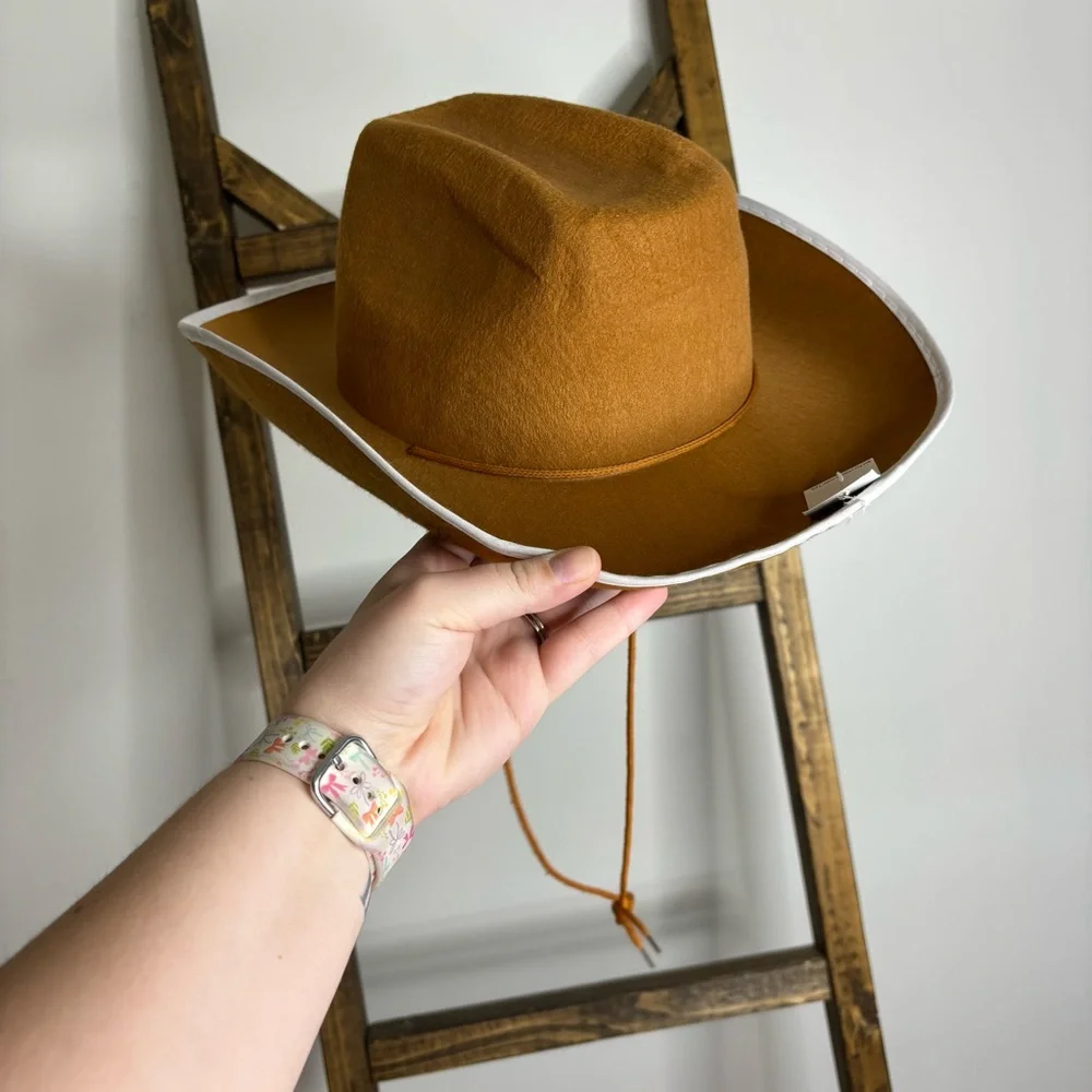 Brown Cowboy Hat with White Trim